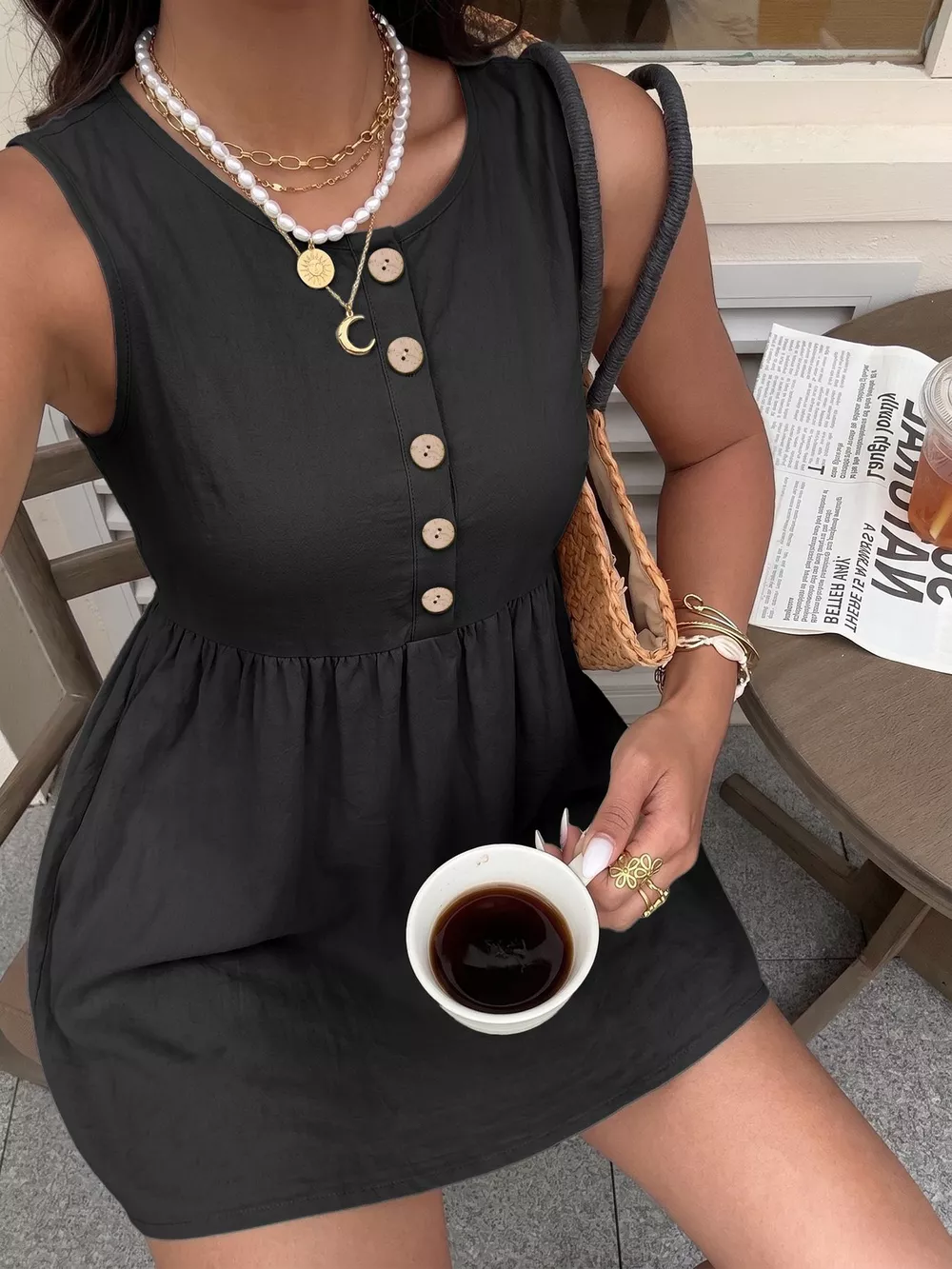 Sleeveless Button-Front A-Line Dress, image 4