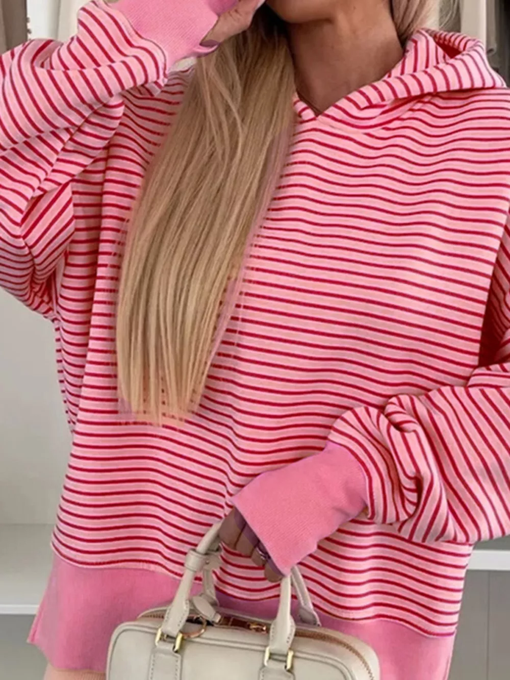 Striped Oversized Hoodie with Kangaroo Pocket, image 3