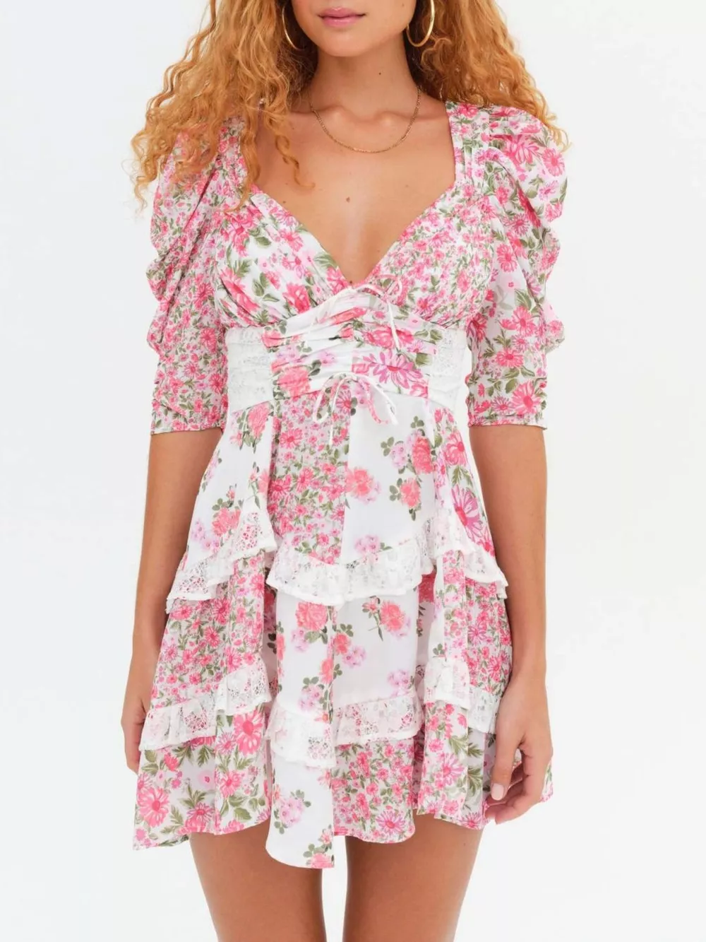 Ruffled Floral Print Half Sleeve Dress, image 8