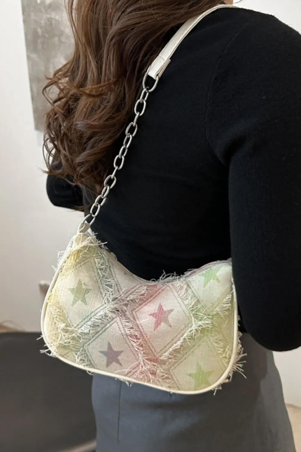 Fringe Star Print Shoulder Bag, image 5