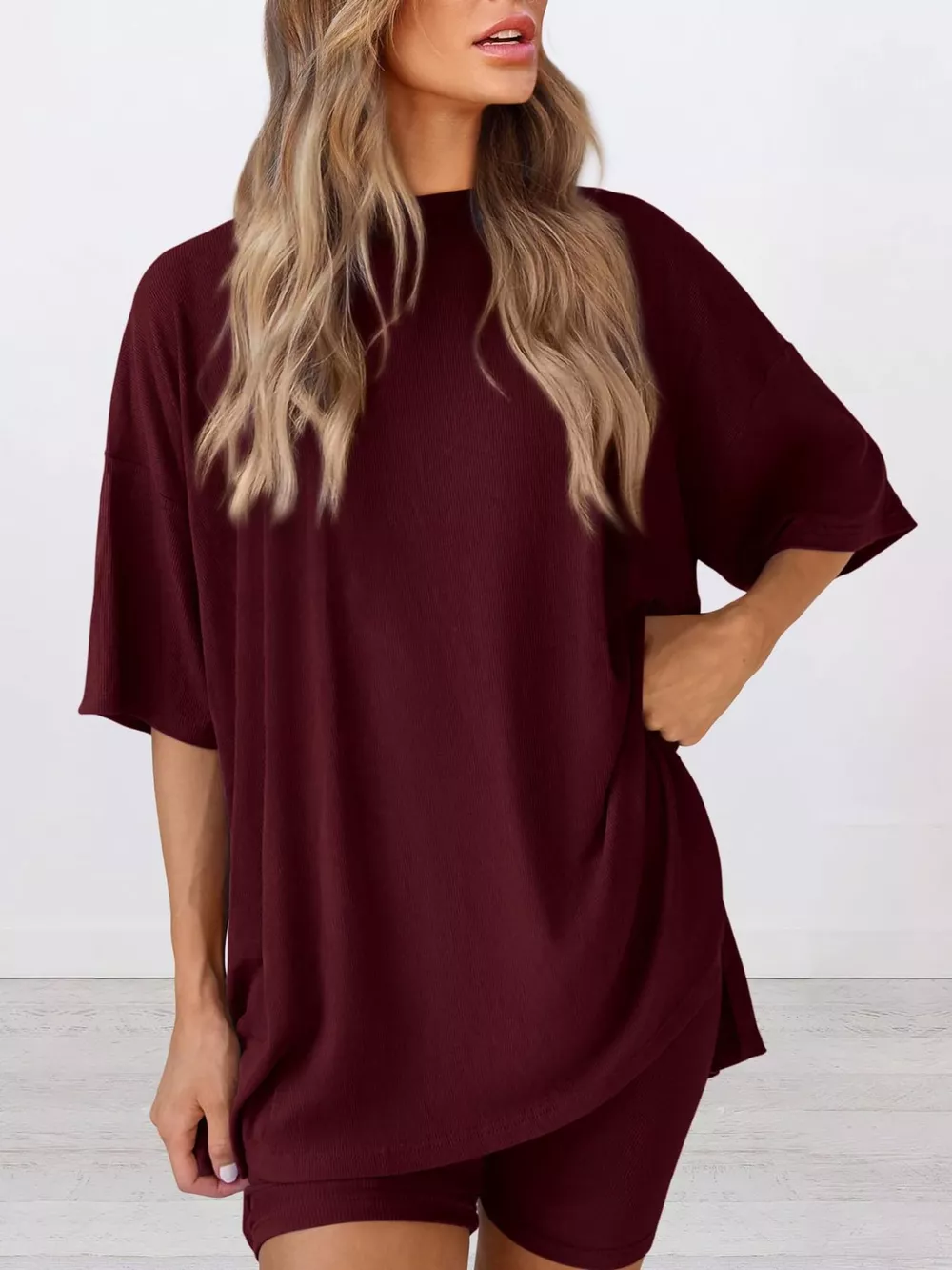 Full Size Relaxed Fit Round Neck Top and Shorts Two-Piece Set Plus Size, image 10