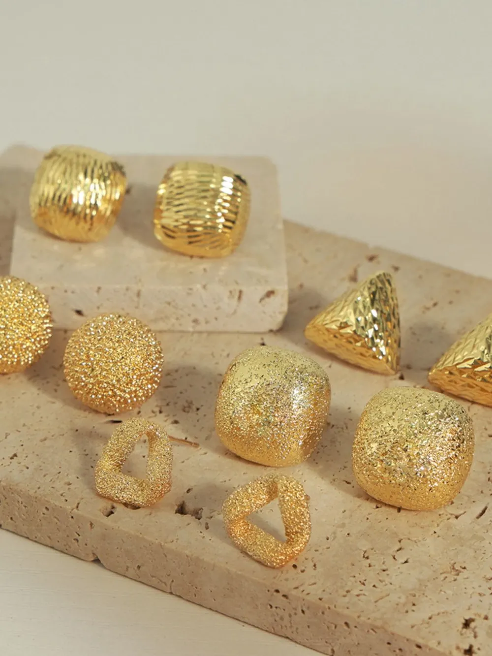 Gold-Plated Geometric Stud Earrings, image 2