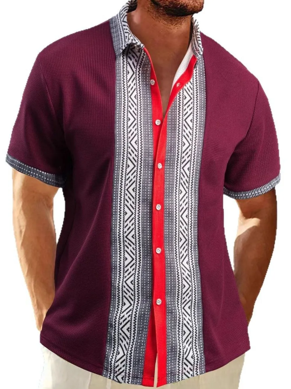 Men's Full Size Contrast Button Down Short Sleeve Shirt Plus Size, image 6