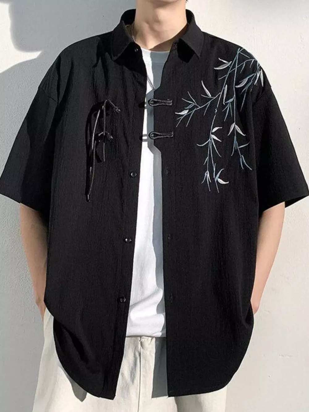 Men's Plus Size Casual Bamboo Print Half Sleeve Shirt