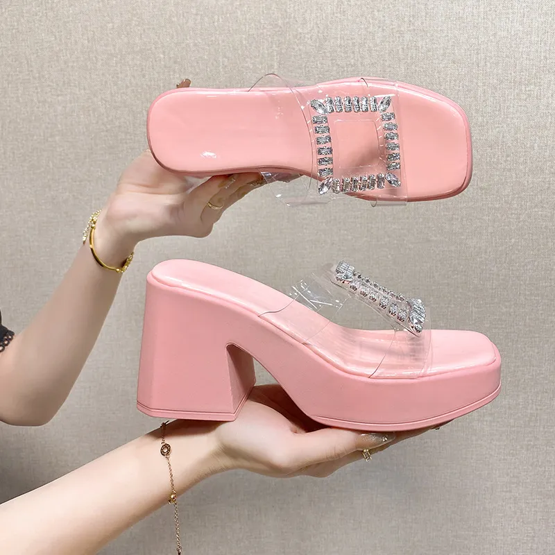 Rhinestone Open Toe Block Heels Sandals, image 5