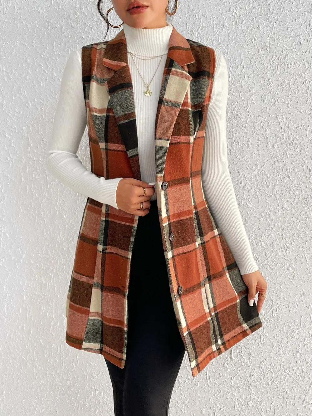 Plaid Button Up Vest Coat, image 6