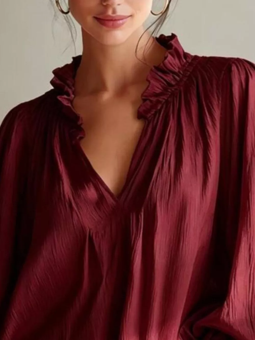 Frill Notched Long Sleeve Blouse, image 4