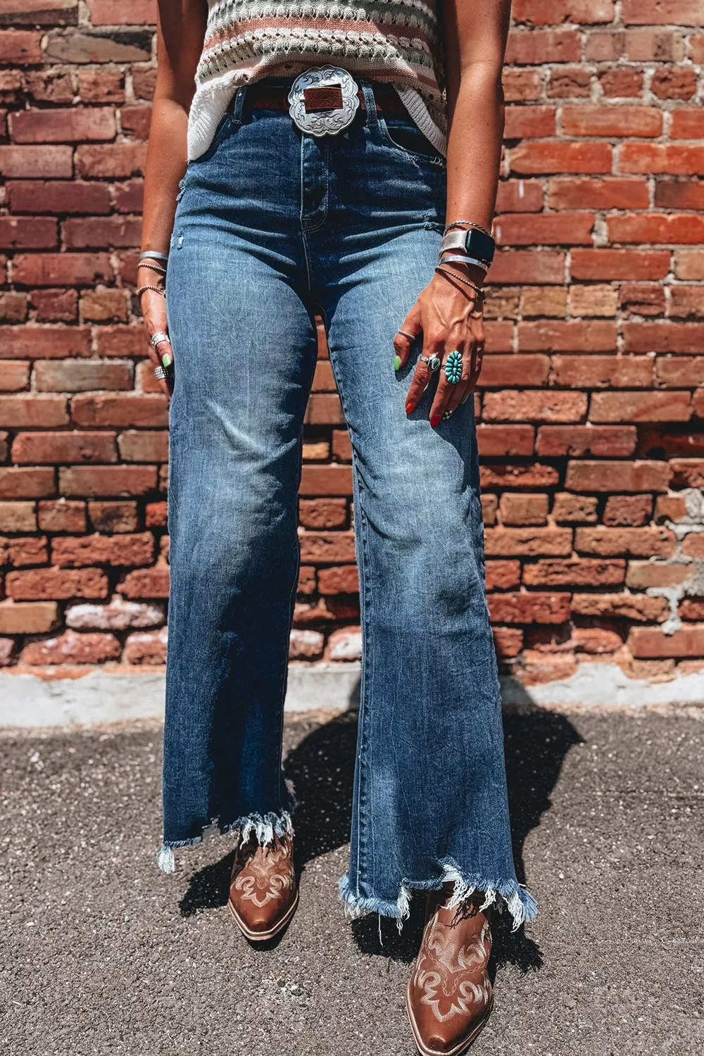 High Waist Frayed Hem Flare Jeans, image 5