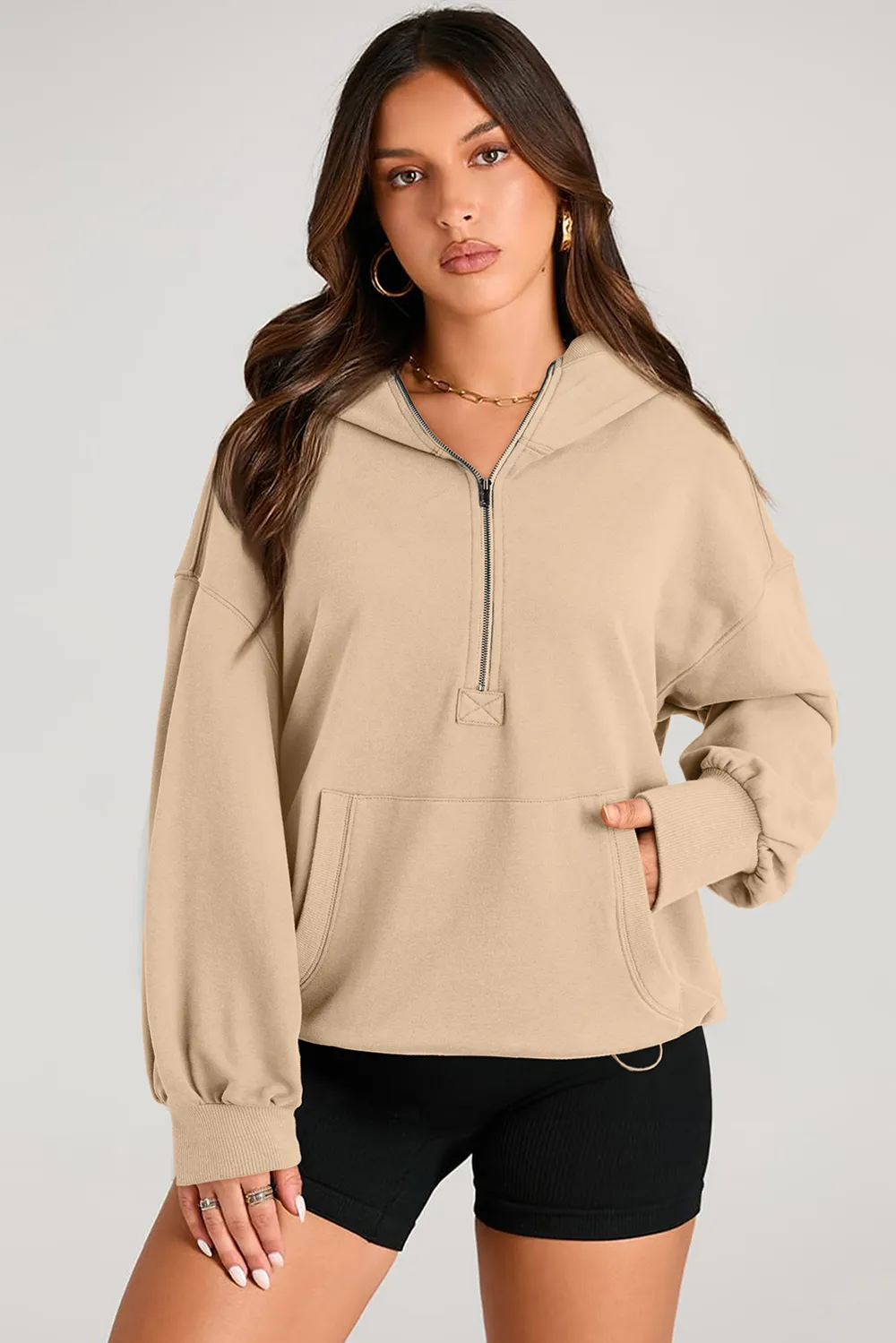 Pocketed Half Zip Long Sleeve Hoodie, image 18