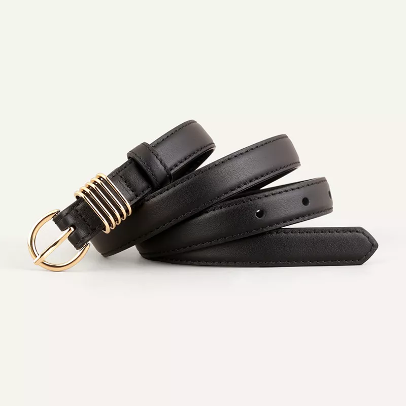 Skinny Leather Belt with Gold Buckle, image 2