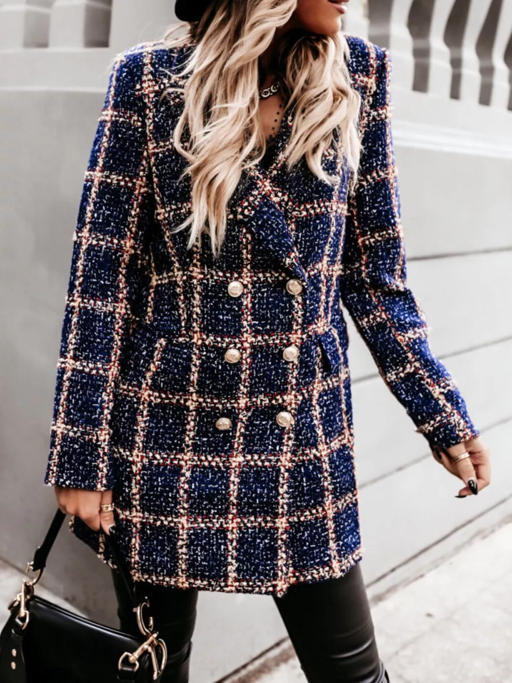 Plaid Tweed Double-Breasted Coat, image 16