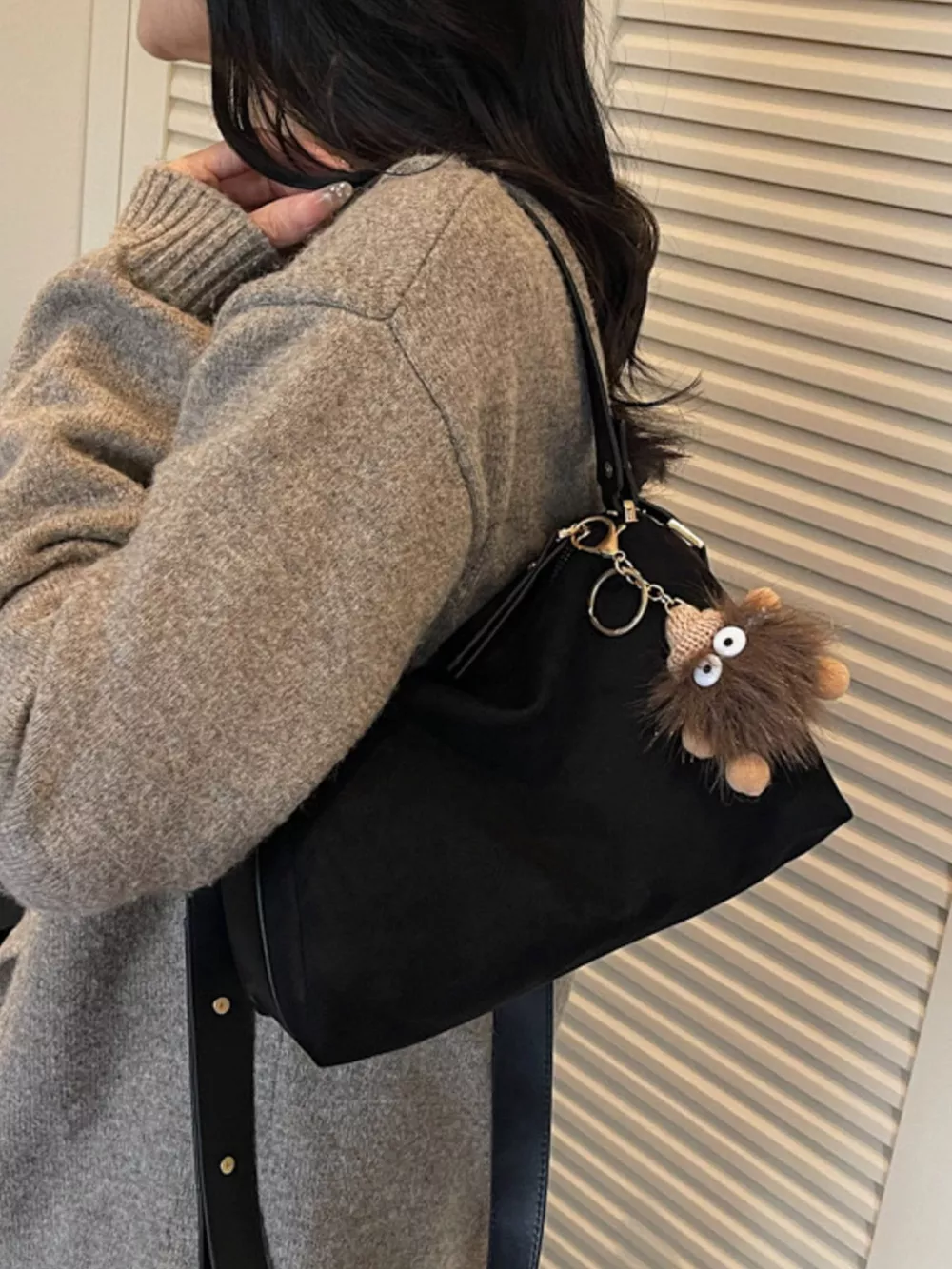 Crossbody Bag with Furry Charm, image 4