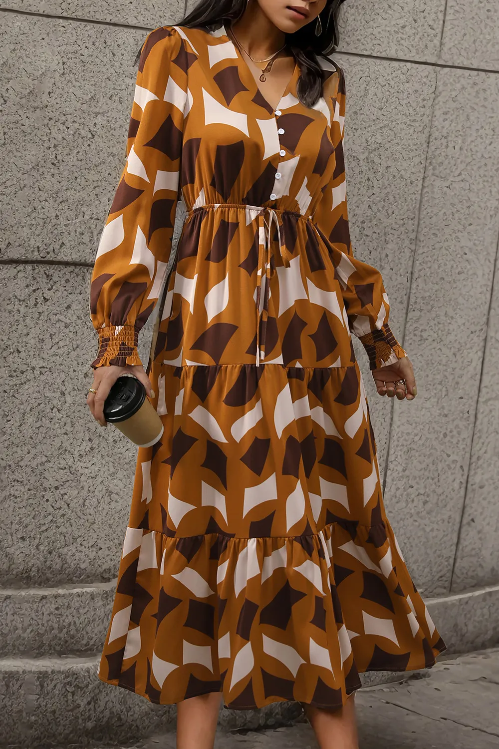 Printed Tied Pocketed Lantern Sleeve Dress, image 4