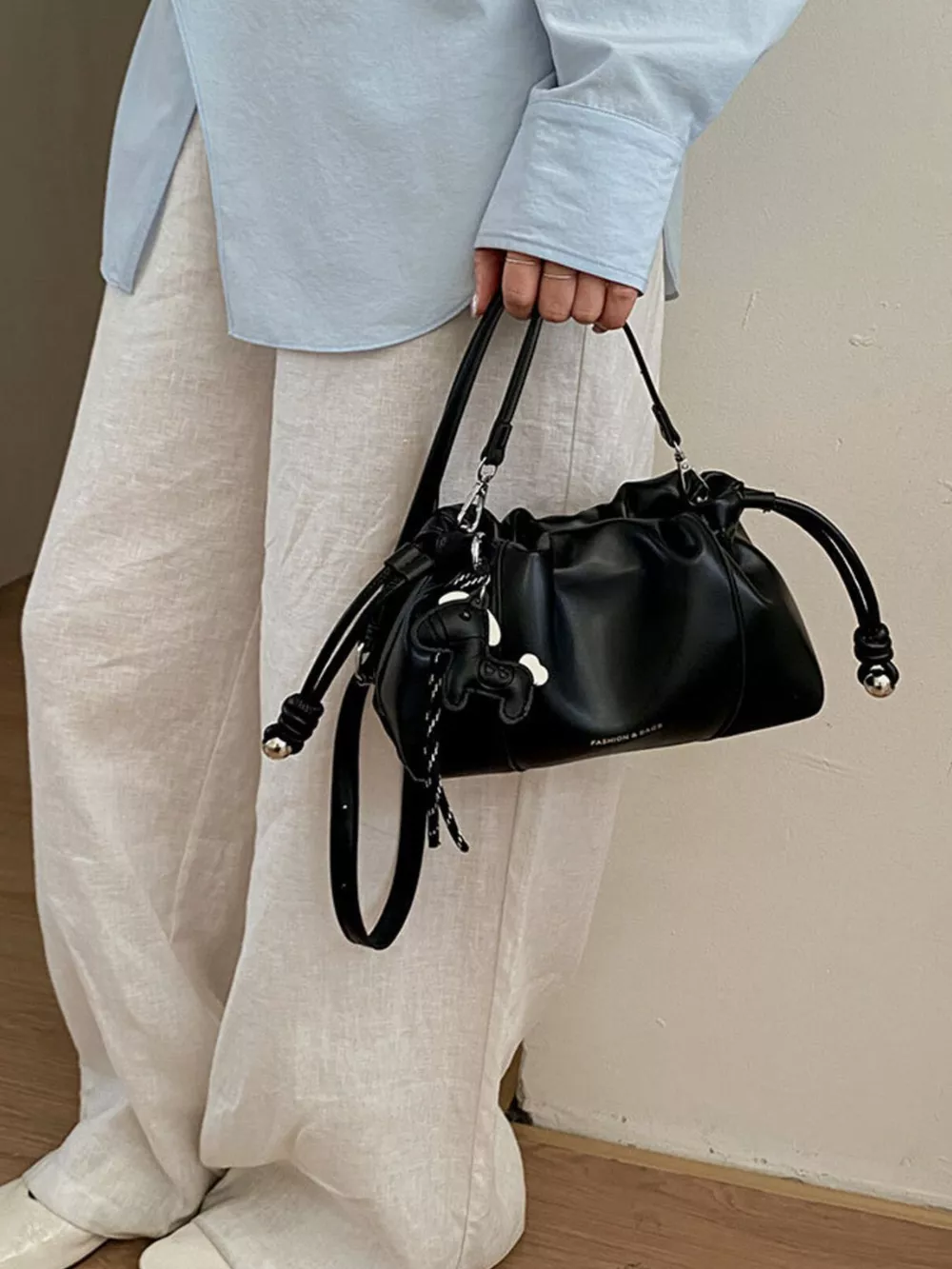Drawstring Leather Crossbody Bag, image 3