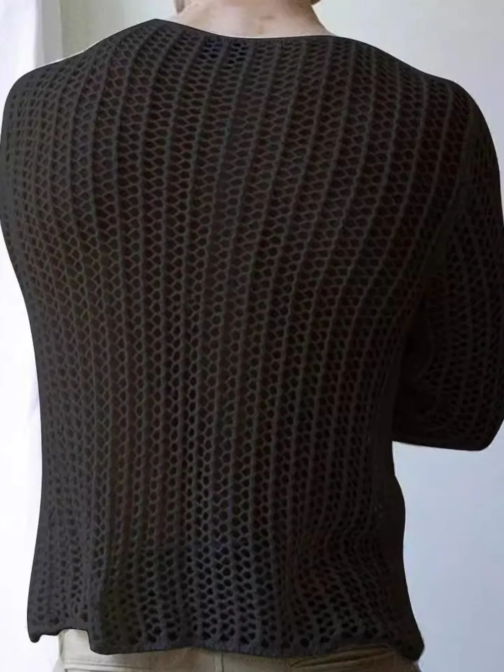 Men's Full Size Hollow Out Round Neck Long Sleeve Top Plus Size, image 3