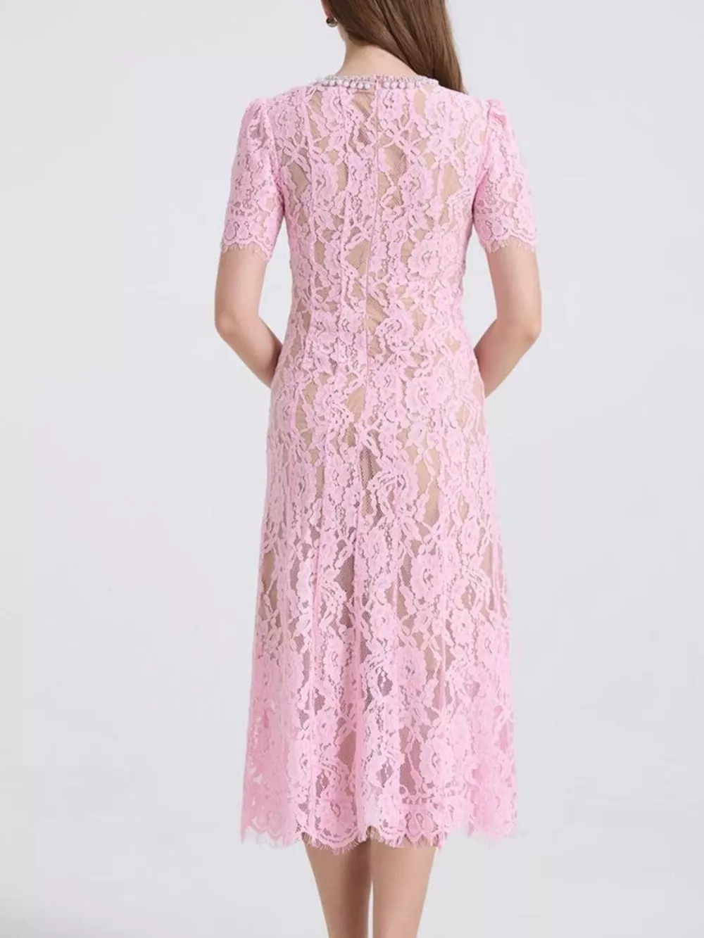 Lace Pearl Neckline Midi Dress, image 7