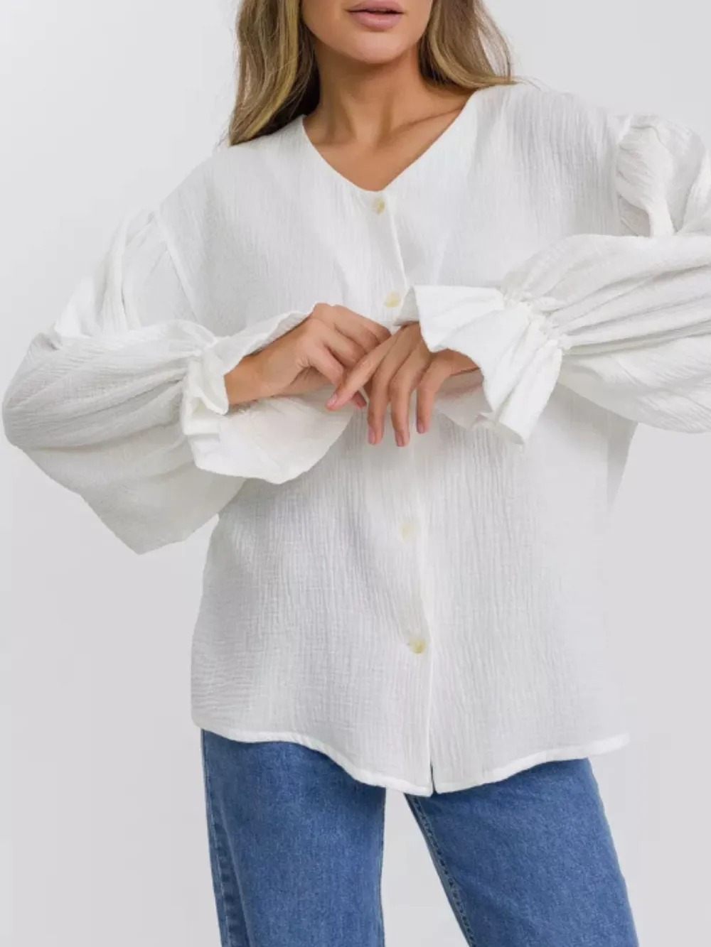Button Up Flounce Sleeve Shirt, image 9