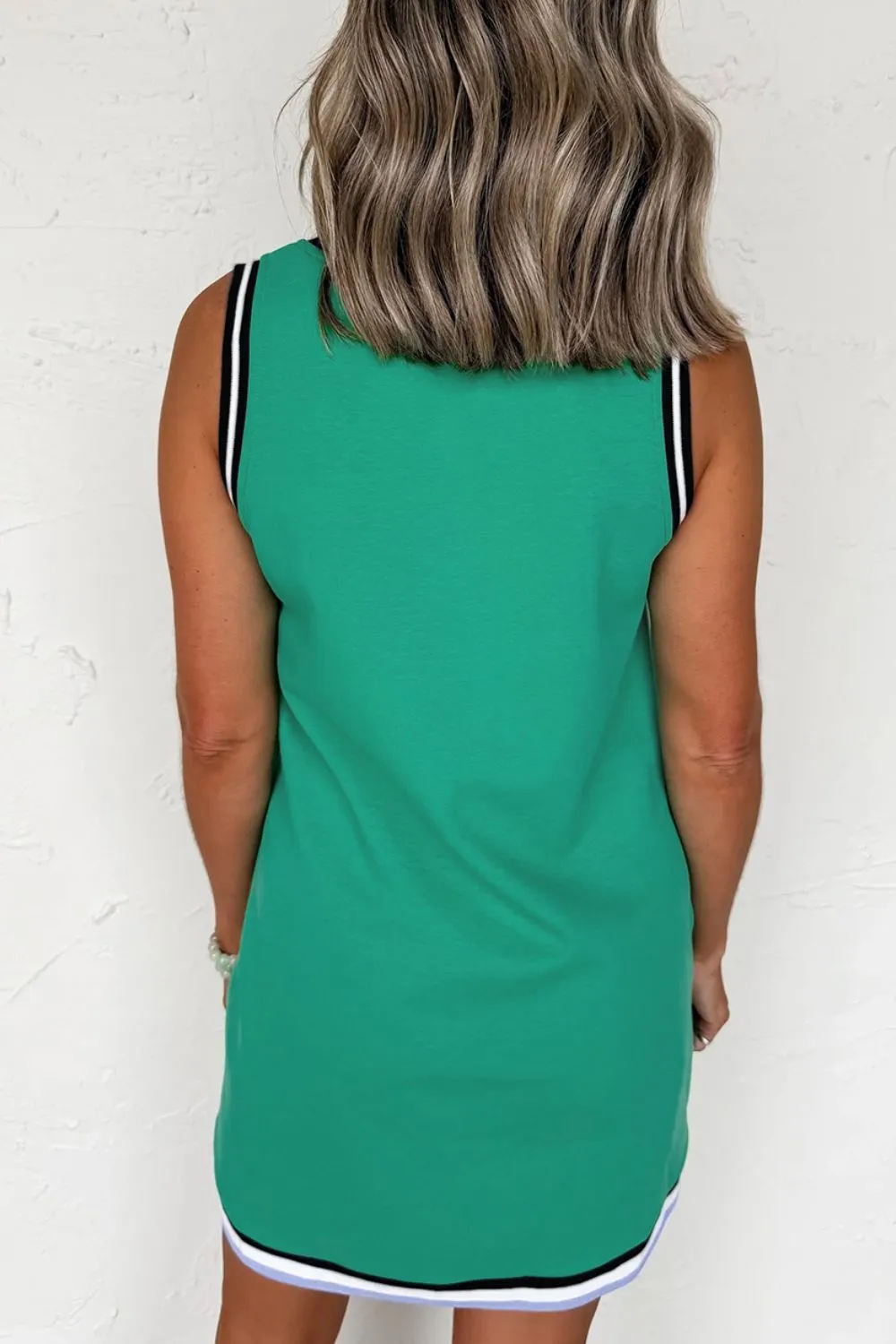 Color Contrast Trim V Neck Shift Sleeveless Mini Dress, image 7