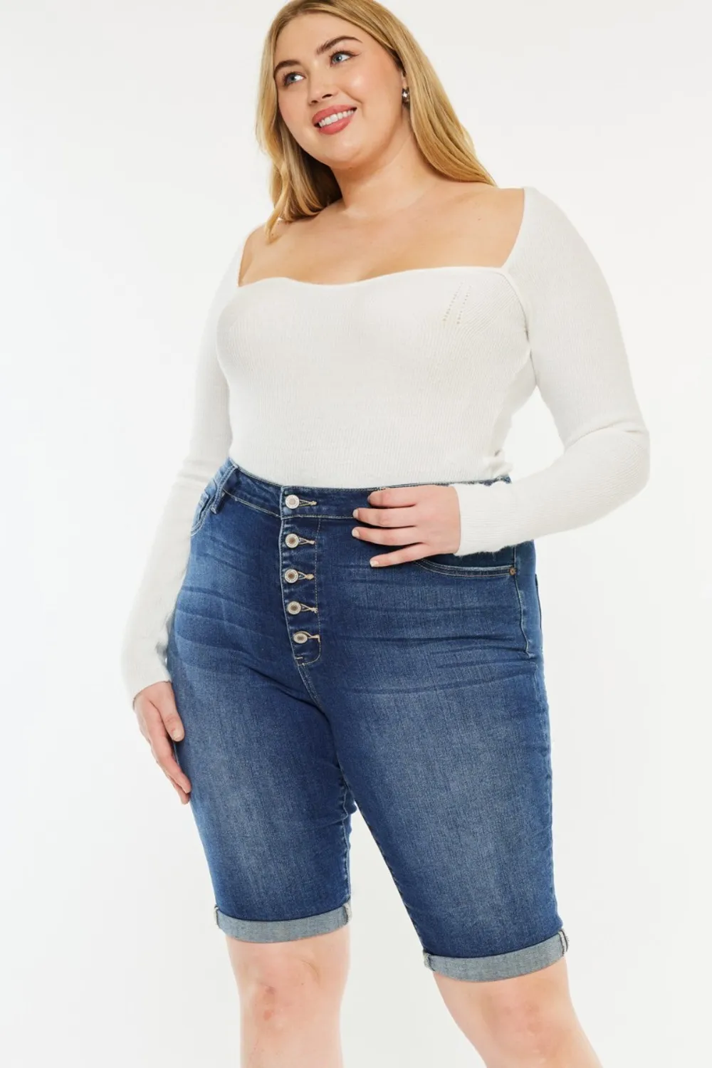 Full Size Cat's Whiskers Button Fly Denim Shorts, image 6