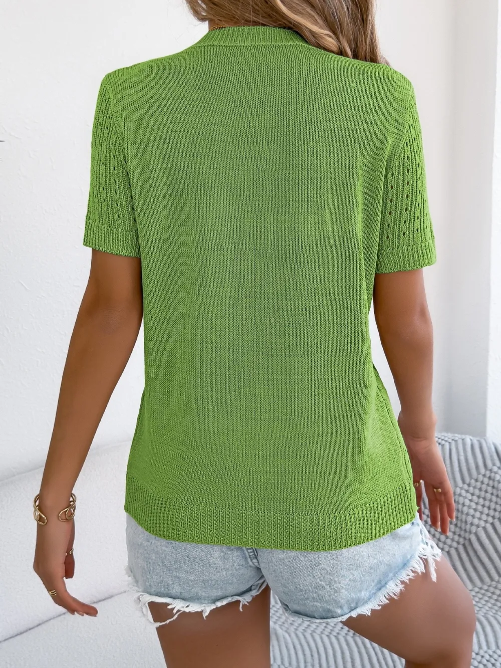 Button Up Short Sleeve Knit Cardigan, image 6