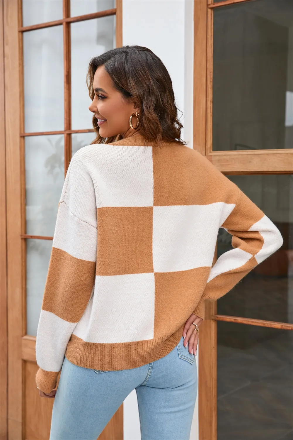 Color Block Round Neck Dropped Shoulder Sweater, image 7