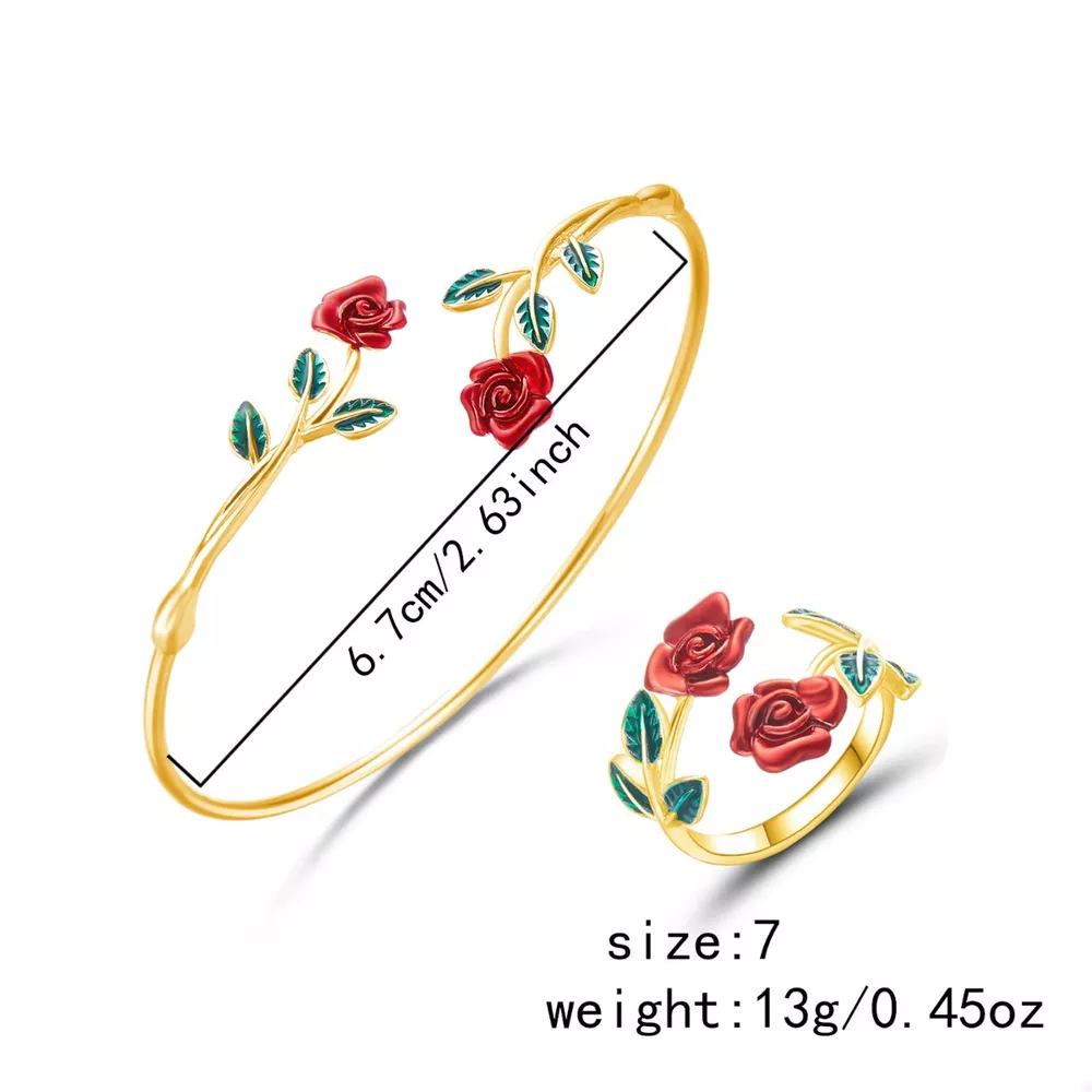 Rose Bypass Ring and Bracelet Jewelry Set, image 6