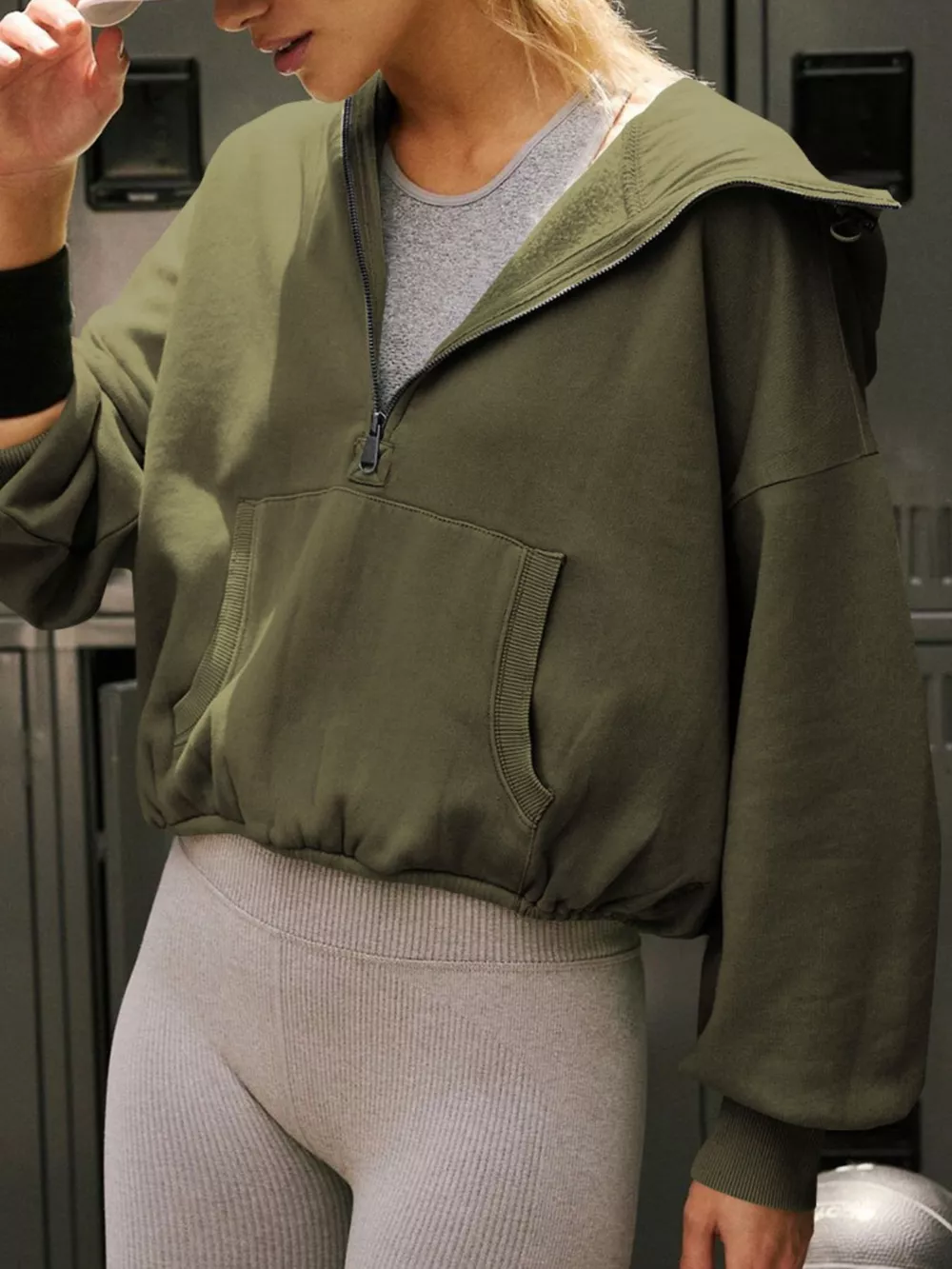 Half-Zip Dropped Shoulder Hoodie, image 6