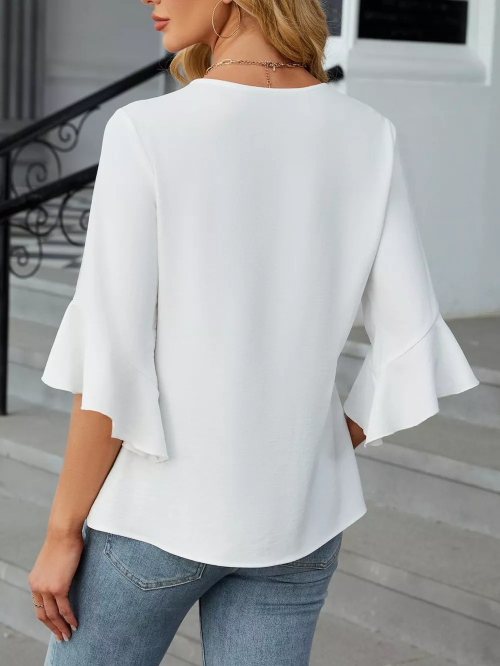 V-Neck Ruffle Sleeve Blouse, image 5