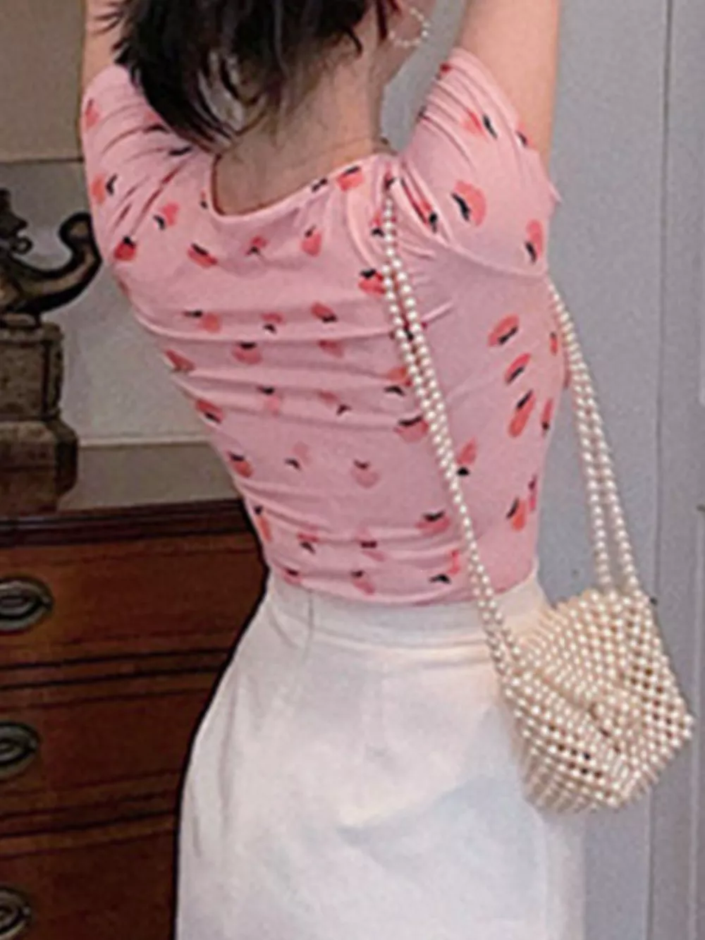 Fruit Print Square Neck Slim Fit T-Shirt, image 5