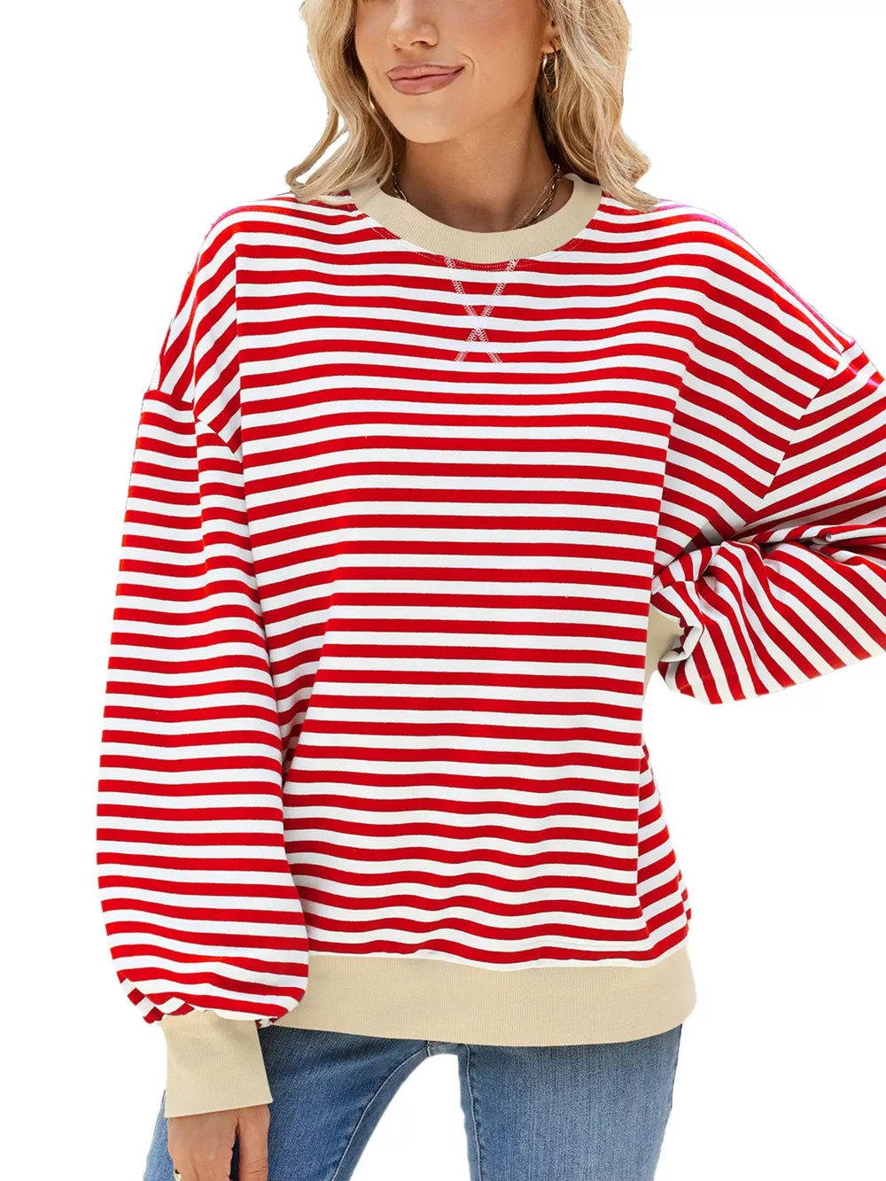 Striped Crew Neck Long Sleeve Sweatshirt, image 20