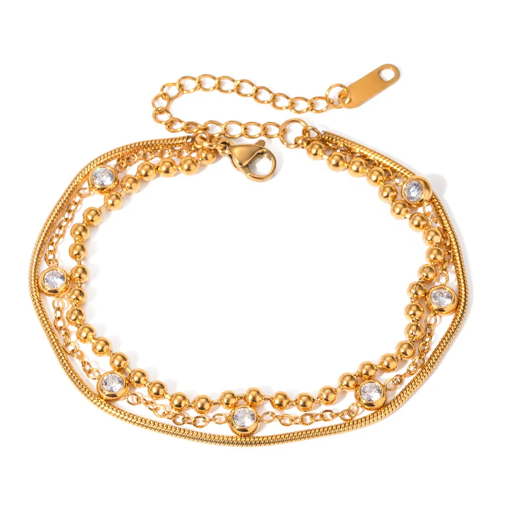 18K Gold-Plated Layered Inlaid Zircon Bracelet, image 2