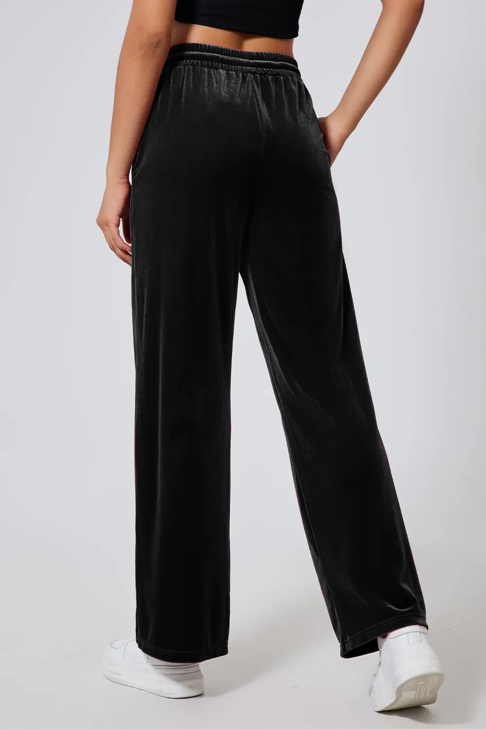 Drawstring Elastic Waist Straight Leg Pants, image 15