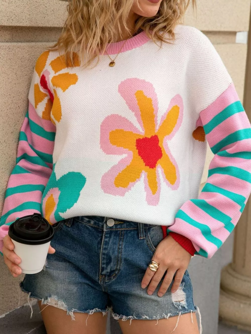 Floral Striped Crew Neck Sweater, image 11