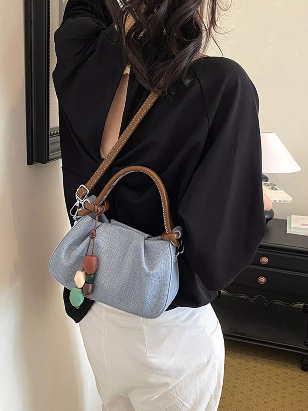 Ruched Top Handle Crossbody Bag, image 8
