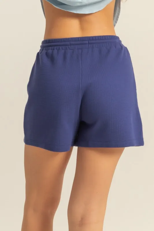 Drawstring Waffle Knit Front Pocket Shorts, image 3
