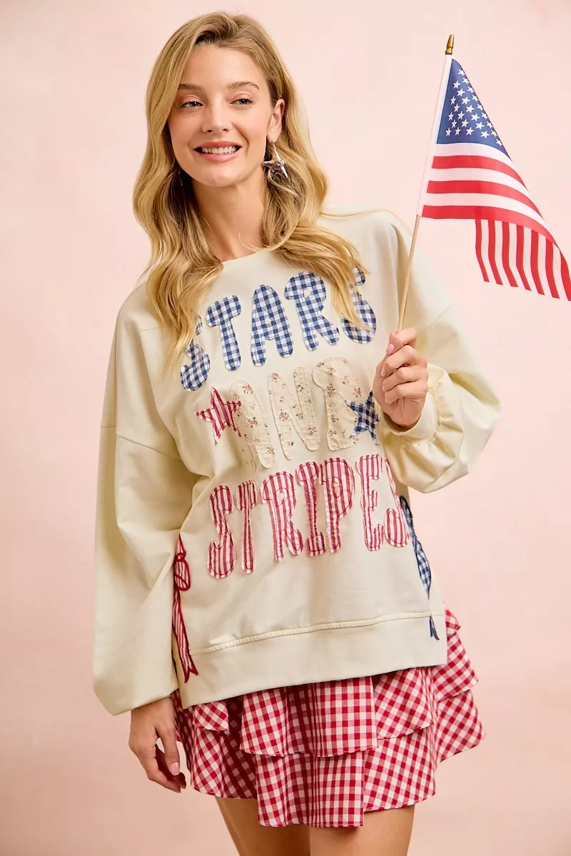 BiBi 4th Of July Stars And Stripes Patches Sweatshirt, image 5