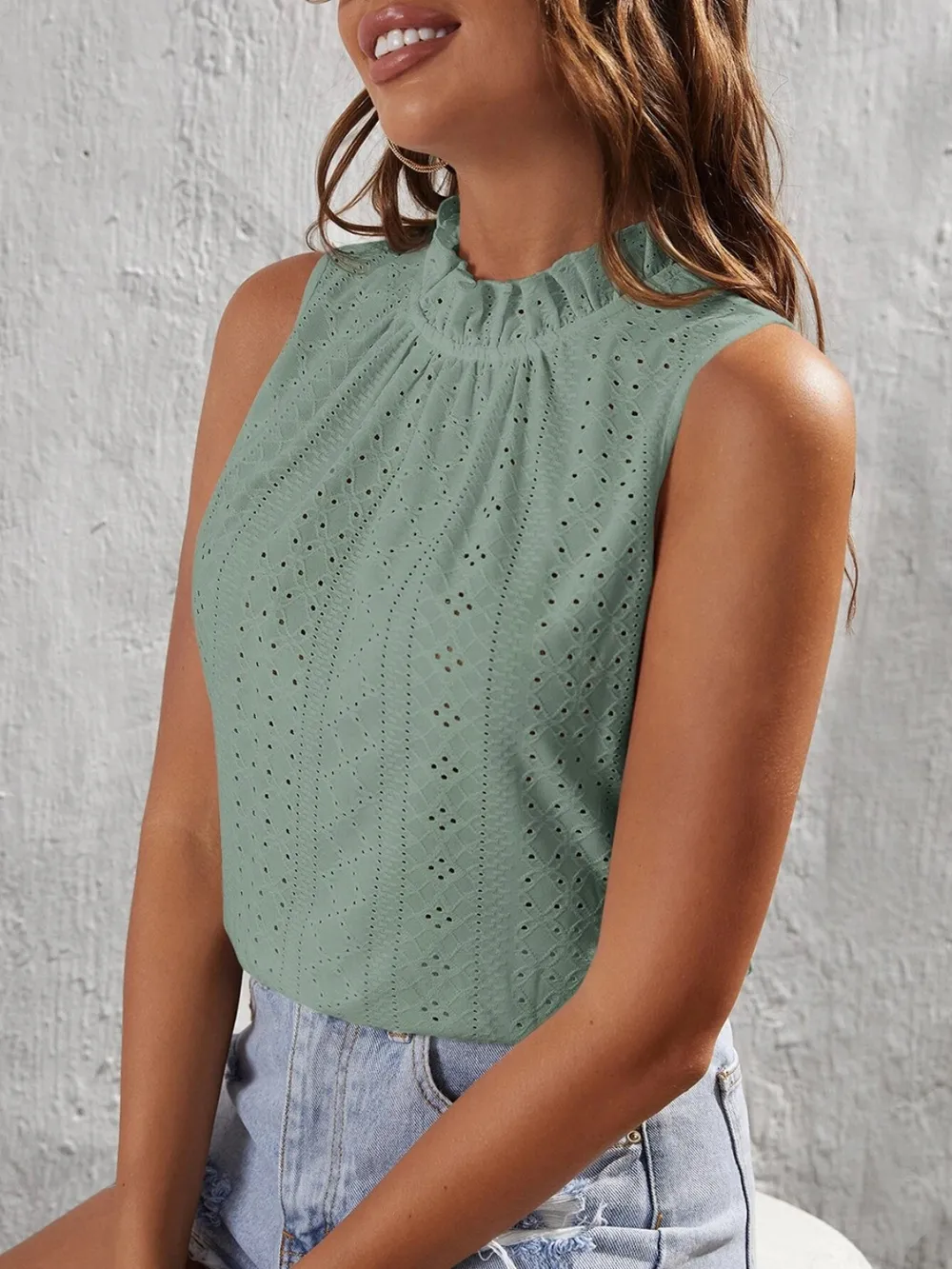 Tied Eyelet Mock Neck Tank, image 4