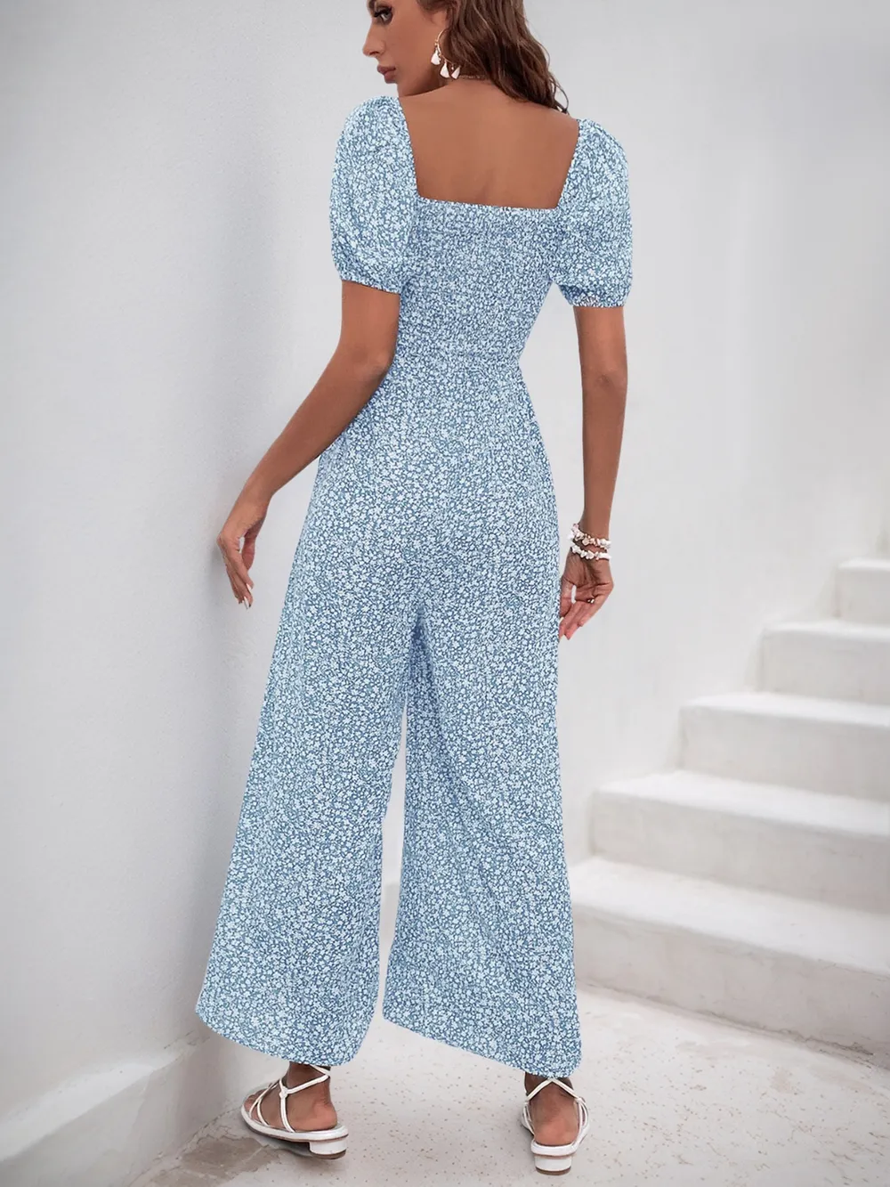 Printed Square Neck Puff Sleeve Jumpsuit, image 25