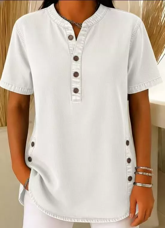 Full Size Button Detail Short Sleeve Blouse Plus Size, image 11