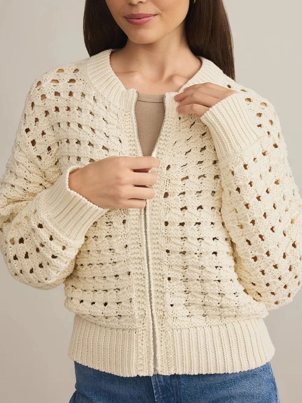 Openwork Zip-Up Cardigan, image 4