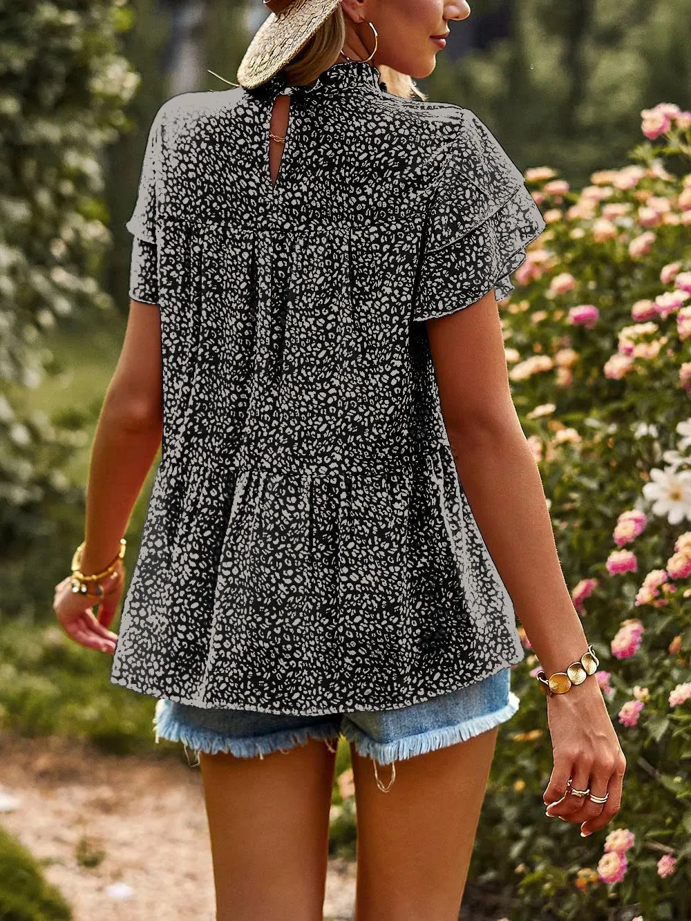 Printed Ruffle Sleeve Babydoll Blouse, image 18
