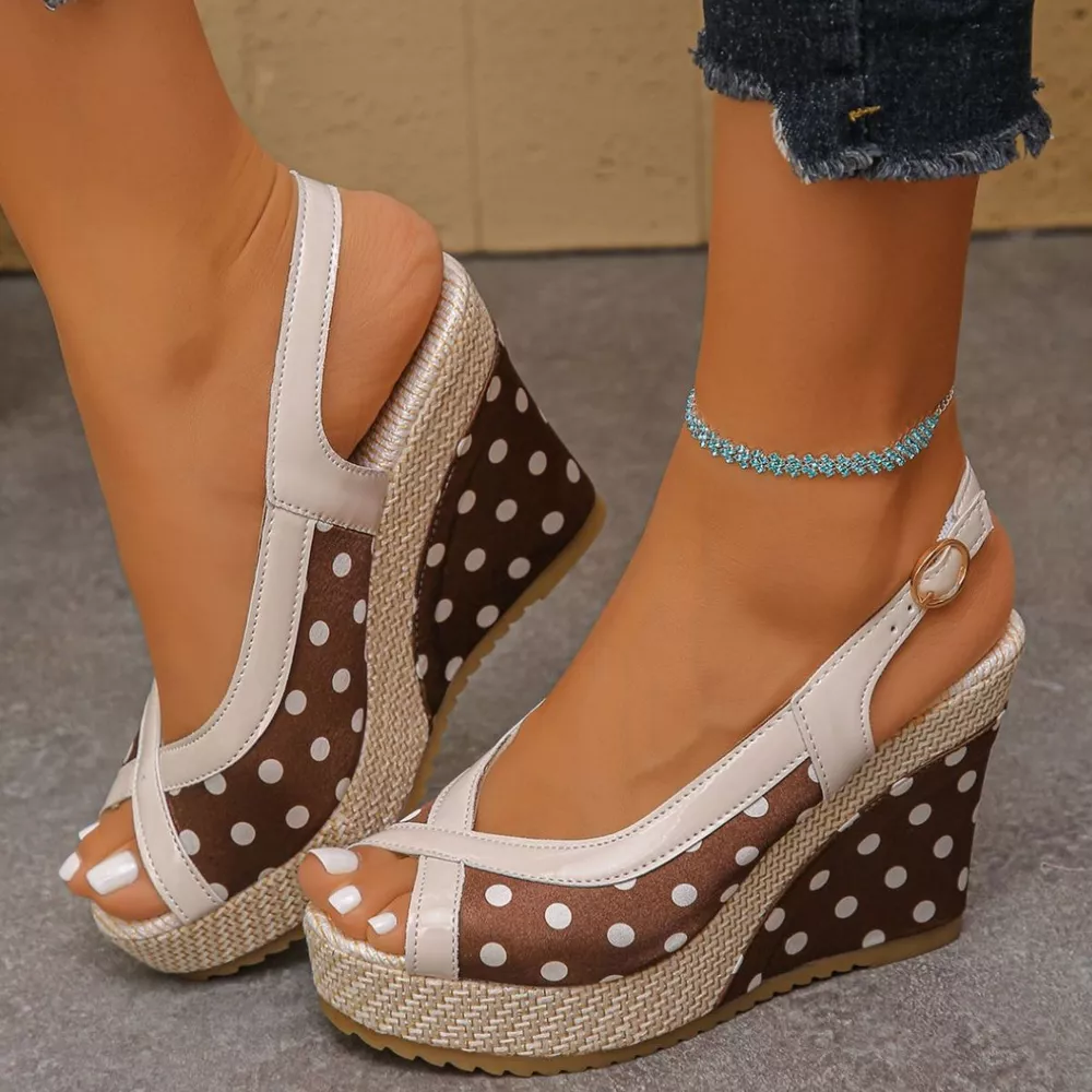 Polka Dot Peep Toe Wedge Sandals, image 3