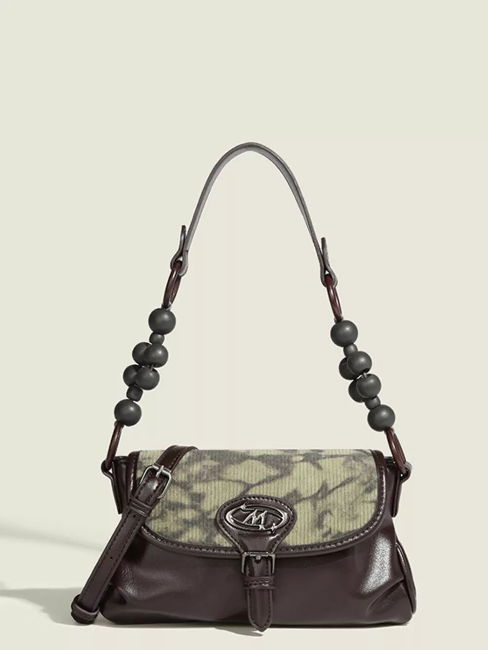 Beaded Handle Flap Shoulder Bag