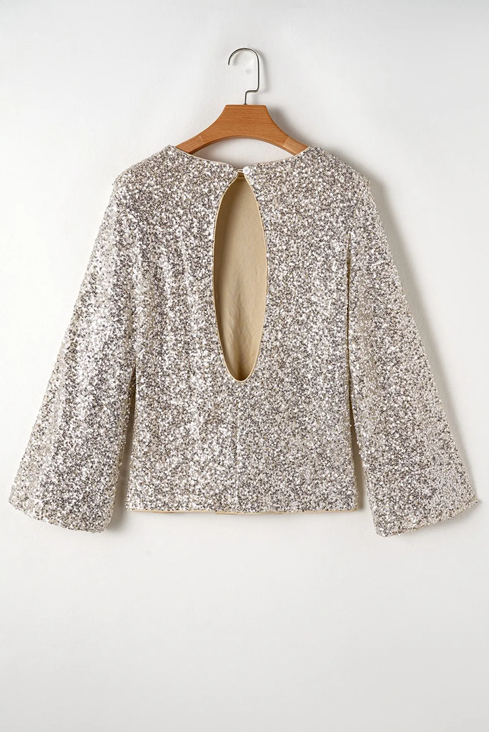 Cutout Sequin Round Neck Long Sleeve Blouse, image 6