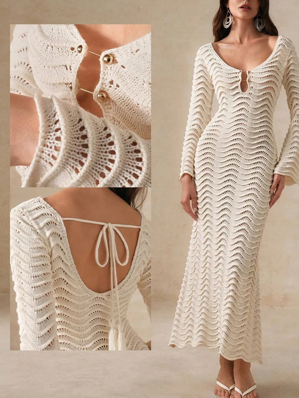 Wave Openwork Crochet Maxi Knit Dress, image 7