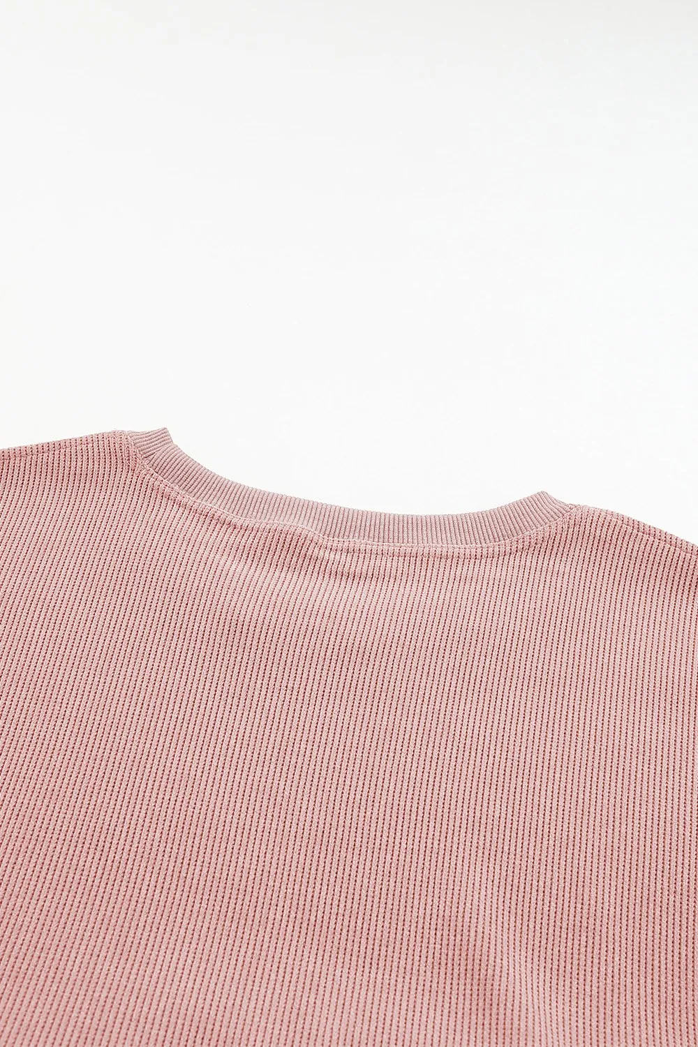 Plus Size Heart Ribbed Round Neck Sweatshirt, image 7