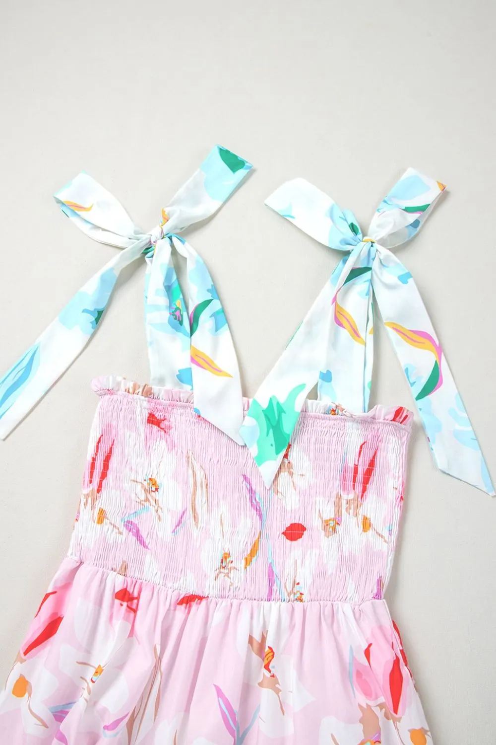 Floral Print Knotted Shoulder Smocked Maxi Dress, image 6