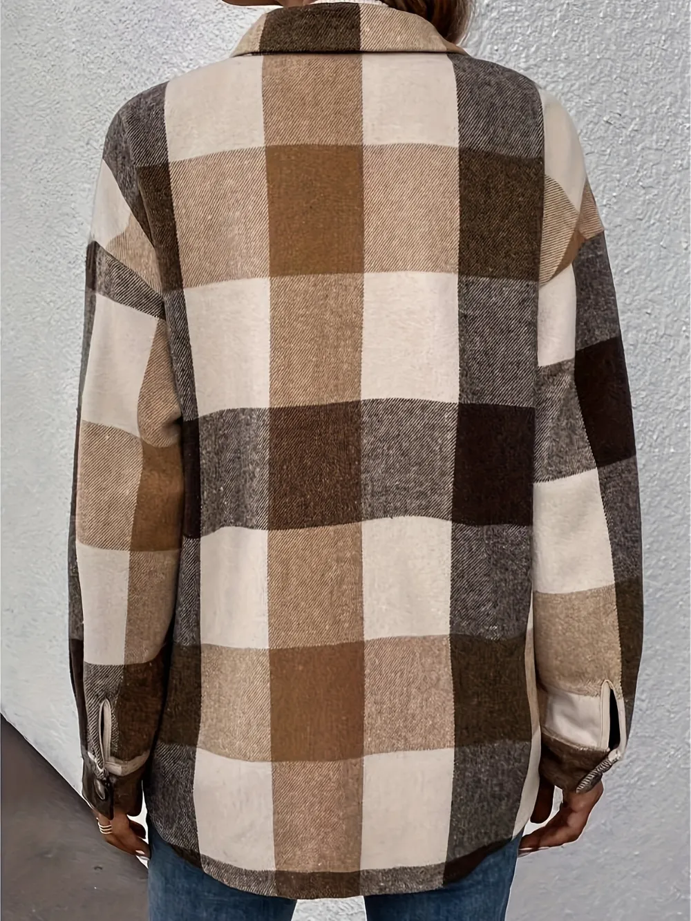 Curved Hem Plaid Collared Neck Shacket, image 3