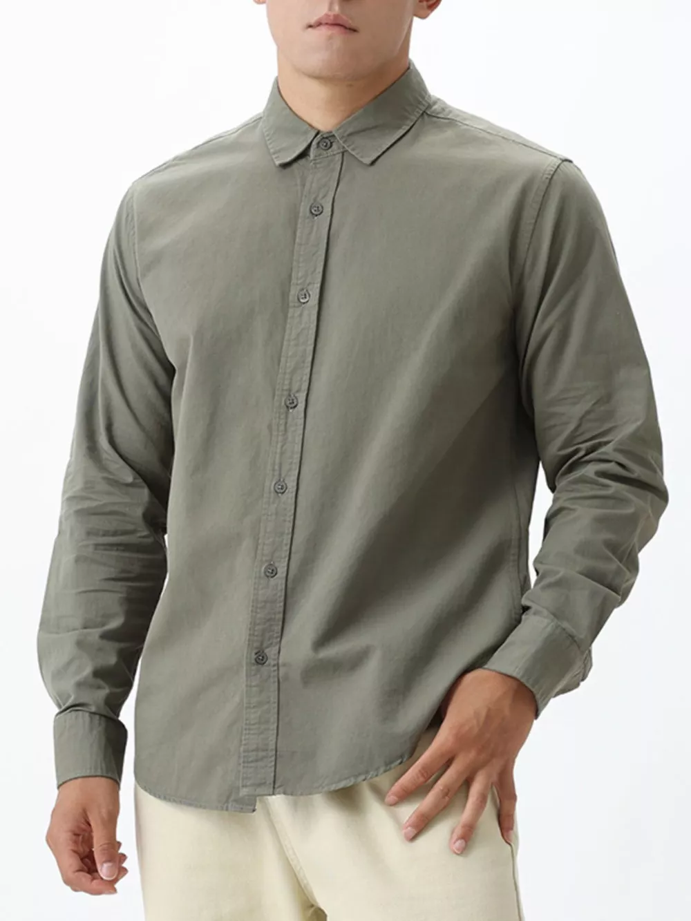 Men's Plus Size Long-Sleeve Button-Down Shirt
