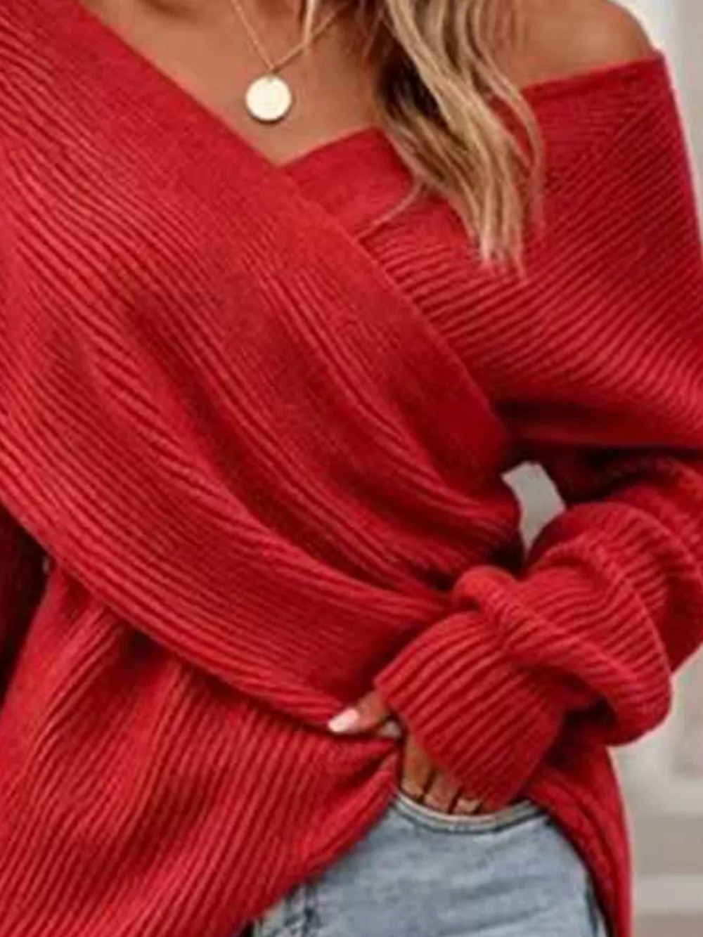 Crisscross Ribbed Knit Long Sleeve Sweater, image 10